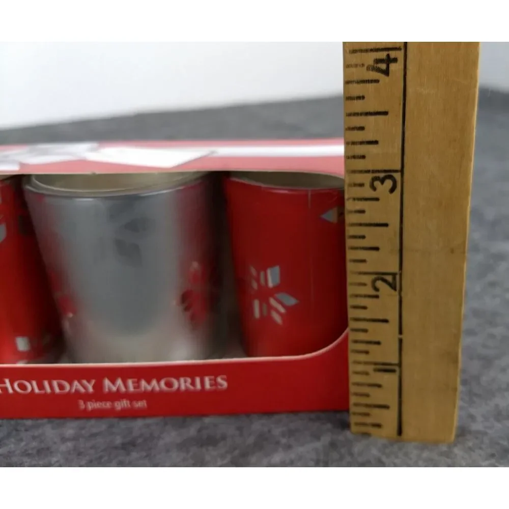 Kohls 3‎ Pc Votive Candle Gift Set Holiday Memories Red & Silver Hostess NEW